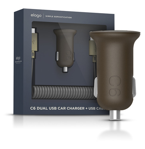 C6 Dual USB Car Charger + USB Cable Package(Micro USB / Android) - Chocolate