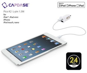 CAPDASE 캡데이스 듀얼 USB 카 차져 피코 K2 Lightning 2.4A 차량용 스마트폰 충전기 애플인증