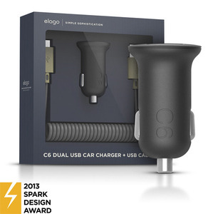엘라고 elago 듀얼 시거잭 차량용 충전기 케이블포함 C6 Dual USB Car Charger + USB Cable Package(Micro USB / Android) - Black