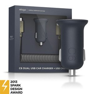 엘라고 elago 듀얼 시거잭 차량용 충전기 케이블포함 C6 Dual USB Car Charger + USB Cable Package(Micro USB / Android) - Jean Indigo 