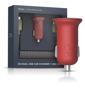 엘라고 elago 듀얼 시거잭 차량용 충전기 케이블포함 C6 Dual USB Car Charger + USB Cable Package(Micro USB / Android) - Red