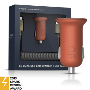 엘라고 elago 듀얼 시거잭 차량용 충전기 케이블포함 C6 Dual USB Car Charger + USB Cable Package(Micro USB / Android) - Orange